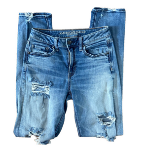 American Eagle High Rise Slim Jeans Distressed Size 2
